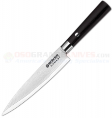 Boker Damast Black II Utility Kitchen Knife (5.75 Inch Damascus Blade) Black Pakkawood Handle 130414DAM