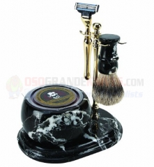 Colonel Conk Mach 3 Marble Zebra 5-Piece Hand Crafted Shave Set (Shaving Bowl + Gold Stand + Gold Mach3 Razor + Pure Badger Brush + Soap)  CC251-GOLD