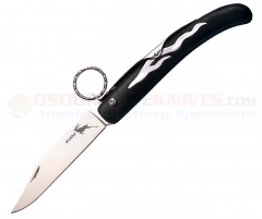 Cold Steel Kudu Ring Pull Lock Folding Knife (4.25 Inch 5Cr15MoV Satin Plain Clip Point Blade) Black Zy-Ex Handle 20KK