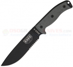 ESEE Knives ESEE-6S-B Tactical Survival Knife Fixed (6.5 Inch Black 1095HC Combo Blade) Gray Micarta Handle w/ Rounded Pommel + Black Kydex Sheath + Clip Plate ES6SB