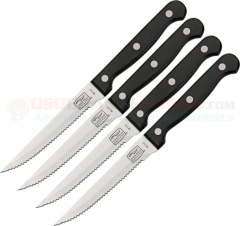 Chicago Cutlery Essentials 4-Piece Steak Knife Set (4.5 Inch Serrated High Carbon Stainless Steel Blades) Black Polymer Handles 1393