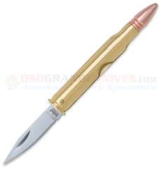 United Cutlery 30-06 Bullet Knife (1.75 Inch Satin Plain Blade) Brass Plated Handle + Copper Tip UC0864