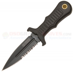 United Cutlery Sub Commander Mini Boot Knife Dagger (2.5 Inch Double-Edge AUS6 Satin Combo Blade) Black TPR Rubber Handle + Plastic Sheath 2724