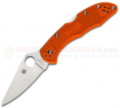 Spyderco C11FPOR Delica 4 Flat Ground Folding Knife (2.88 Inch VG-10 Satin Plain Blade) Orange FRN Handle