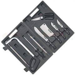 Meyerco 10 Piece Game Processing Set (Butcher + Boning/Caping + Skinning + Cleaver + Game Shears + Sharpening Steel + Bone Saw + Blades) Plastic Case Included MBDP2