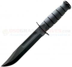 KA-BAR 1211 Black Fighting Utility Knife Fixed (7.0 Inch 1095 Cro-Van Black Plain Blade) Black Kraton Handle + Leather Sheath 2-1211-6