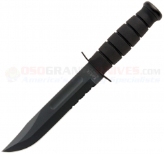 KA-BAR 1214 Black Fighting Utility Knife Fixed (7.0 Inch 1095 Cro-Van Black Combo Blade) Kraton Handle + Kydex Sheath 2-1214-7
