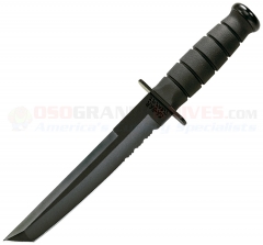 KA-BAR 1245 USA Black Tanto Fighting Knife Fixed (8.0 Inch 1095 Cro-Van Black Combo Blade) Black Kraton Handle + Kydex Sheath KA1245