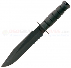 KA-BAR 1271 Fighter Combat Knife Fixed (8 Inch 1095 Cro-Van Black Combo Blade) Black Kraton Handle + Cordura Sheath 2-1271-0