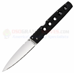 Cold Steel Hold Out Tri-Ad Lock Folding Knife (6 Inch CPM-S35VN Satin Serrated Blade) Black G10 Handle 11G6S