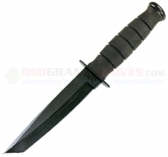 KA-BAR 5054 Short Black Tanto Fighting Utility Knife Fixed (5.25 Inch 1095 Cro-Van Black Plain Blade) Kraton Handle + Black Kydex Sheath 2-5054-5 KA5054