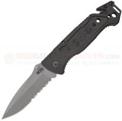 SOG FF-24 Escape Folding Rescue Knife (3.4 Inch Bead Blast Combo Blade) Black Aluminum Handle FF24-CP