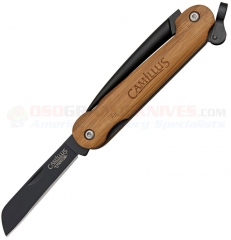 Camillus Carbonitride Titanium Marlin Spike Folding Knife (2.5 Inch Sheepsfoot Black Plain Blade) Bamboo Handle CM18589