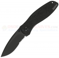 Kershaw Ken Onion Tactical Blur Spring Assisted Folding Knife (3.38 Inch Black Combo Blade) Black Aluminum Handle + Glass Breaker KS1670GBBLKST
