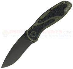 Kershaw Ken Onion Blur Assisted Opening Folding Knife (3.38 Inch Sandvik 14C28N Black Plain Blade) Olive Drab Aluminum Handle 1670OLBLK