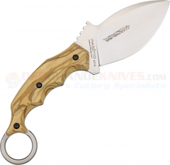 FOX Knives 637OL Parong Karambit Knife Fixed (4 Inch N690Co Satin Plain Blade) Olive Wood Handle + Black Leather Sheath 02FX637OL FOX637OL