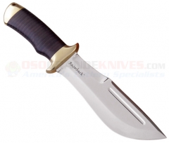 Down Under Knives Razorback Hunting Knife Fixed (7.0 Inch 440C Mirror Polished Plain Blade) Leather/Brass Handle + Leather Sheath DUKRB