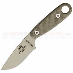 ESEE Knives Izula II Neck Knife Fixed (2.875 Inch 1095HC Desert Tan Plain Blade) Green Micarta Handle + Black Hard Sheath + Clip Plate ESIZ2DT