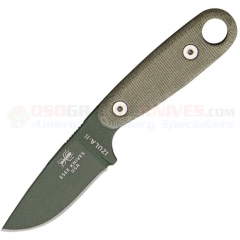 ESEE Knives Izula II Neck Knife Fixed (2.875 Inch 1095HC OD Green Plain Blade) Green Micarta Handle + Black Hard Sheath + Clip Plate ESIZ2OD