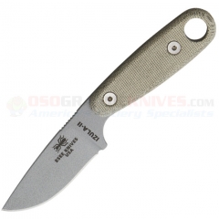 ESEE Knives Izula II Neck Knife Fixed (2.875 Inch 1095HC Gray Plain Blade) Green Micarta Handle + Black Hard Sheath + Clip Plate ESIZ2SPC
