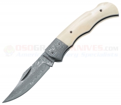 Boker Magnum Damascus Bone Folding Knife (3.1 Inch Damascus Plain Blade) Bone Handle 01MB180DAM