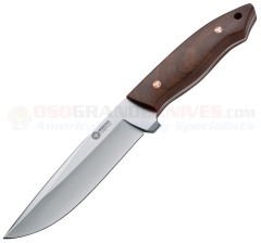 Boker Arbolito Venador Hunting Knife Fixed (5 Inch Bohler N695 Satin Plain Blade) Guayacan Ebony Handle + Leather Sheath 02BA313G
