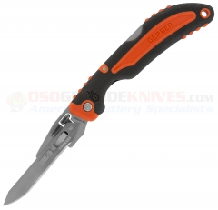 Gerber Vital Exchange-A-Blade Lockback Folding Knife (2.8 in. Replaceable #60 Blades) Orange/Black Rubber Overmold Handle 31-002736N