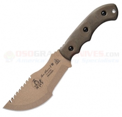 TOPS Knives Tom Brown Tracker Fixed Blade Knife (6.25 Inch 1095HC Tan Blade) Green Micarta Handle + Kydex Sheath TBT-01TAN