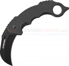 Schrade Folding Karambit Knife (3.15 Inch Black 9Cr18MoV Hawkbill Blade) Black G10 Handle SCH110