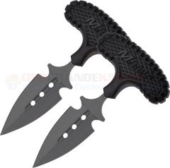 MTech Push Dagger 2 Piece Set (2.0 Inch Double-Edge Blade) Textured Black Rubber Handle MT2046BK
