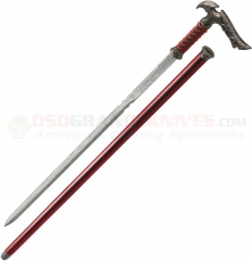 Kit Rae Axios Damascus Sword Cane (23 Inch Blade/37.5 Inches Overall) Rayskin and Leather Wrapped Handle KR56D