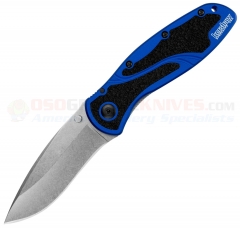 Kershaw 1670NBSW Blur Assisted Folding Knife (3.4 Inch Stonewash Blade) Blue Aluminum Handle KS1670NBSW