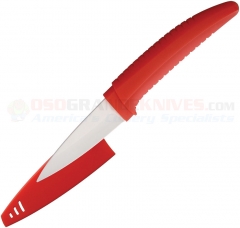 Ceramic Paring Knife (3.0 Inch White Ceramic Blade) Red Composition Handle and Blade Cover CPCRKA