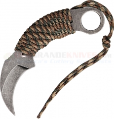 MTech Karambit Fixed (2.50 Inch 440 Hawkbill Blade) Camo Cord Wrapped Handle Nylon Belt Sheath MT670