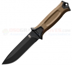 Gerber StrongArm Knife Fixed (4.8 Inch Black 420HC Plain Blade) Coyote Tan GFN Handle + Molded Polymer Sheath 30-001058