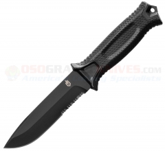 Gerber StrongArm Knife Fixed (4.8 Inch Black 420HC Combo Blade) Black GFN Handle + Molded Polymer Sheath 30-001060