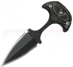 Push Dagger Neck Knife Fixed (1.50 Inch Double-Edge Black Plain Blade) Black Micarta Handle, Kydex Sheath AB016