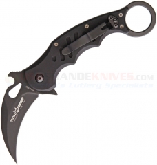 FOX Knives 478B Karambit Folding Flipper Knife w/ Emerson Wave (3.2 Inch N690Co Black Plain Hawkbill Blade) Aluminum Handle FOX478B