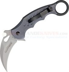 FOX Knives 478 Karambit Folding Flipper Knife w/ Emerson Wave (3.2 Inch N690Co Satin Plain Hawkbill Blade) Gray Aluminum Handle FOX478