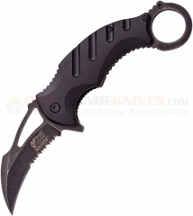 MTech Xtreme Karambit Spring Assisted Flipper Folding Knife (3.0 Inch 440C Hawkbill Stonewash Combo Blade) Black G10 Handle MTXA833BK