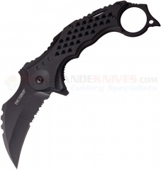 Tac Force Karambit Spring Assisted Flipper Folding Knife (3.25 Inch Hawkbill Black Combo Blade) Black ABS Handle TF945BK