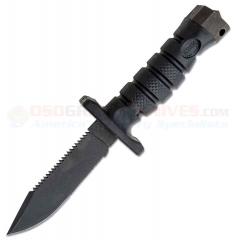 Ontario ASEK Survival Knife System Fixed (5.0 Inch 1095HC Black Sawback Blade) Black Kraton Handle + Strap Cutter + Nylon Sheath 1400