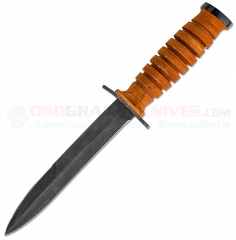 Ontario Mark III Trench Knife Fixed (6.56 Inch 1095 Carbon Steel Phosphate Coated Plain Bayonet Style Blade) Brown Leather Handle + Leather Sheath 8155