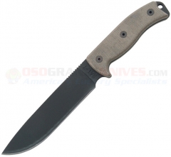 Ontario RAT-7 Survival Knife Fixed (7.0 Inch Black Plain Blade) Tan Micarta Handle + MOLLE Cordura Sheath 8668