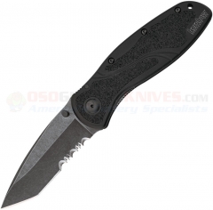 Kershaw Tactical Blur Tanto Assisted Folding Knife (3.38 Inch 14C28N Blackwash Combo Blade) Black Aluminum Handle 1670TSTBWWM