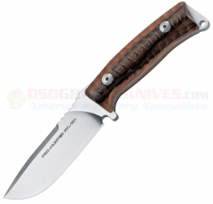 FOX Knives FX-131-DW Pro Hunter Fixed (4.3 Inch N690Co Satin Plain Blade) Santos Wood Handle + Brown Leather Sheath FOX131DW