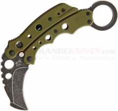 Mantis Knives MK-4GSW Vuja De Balisong Karambit Crossover Knife (2 Inch Hawkbill Black Stonewash Blade) Green G10 Handle MANMK4GSW