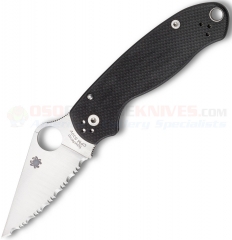 Spyderco Para 3 Compression Lock Folding Knife (3.0 Inch CPM-S30V Satin Serrated Blade) Black G10 Handle C223GS Paramilitary 3