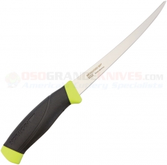 Morakniv Mora of Sweden Fishing Comfort Fillet Knife Fixed (6.0 Inch Stainless Steel Plain Blade) Lime/Black Rubber Handle + Polymer Sheath FT01059