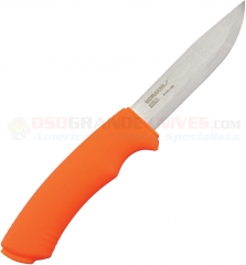 Morakniv Mora of Sweden Bushcraft Knife Fixed (4.25 Inch Stainless Steel Satin Plain Blade) Orange Polypropylene Handle + Polymer Sheath FT01621